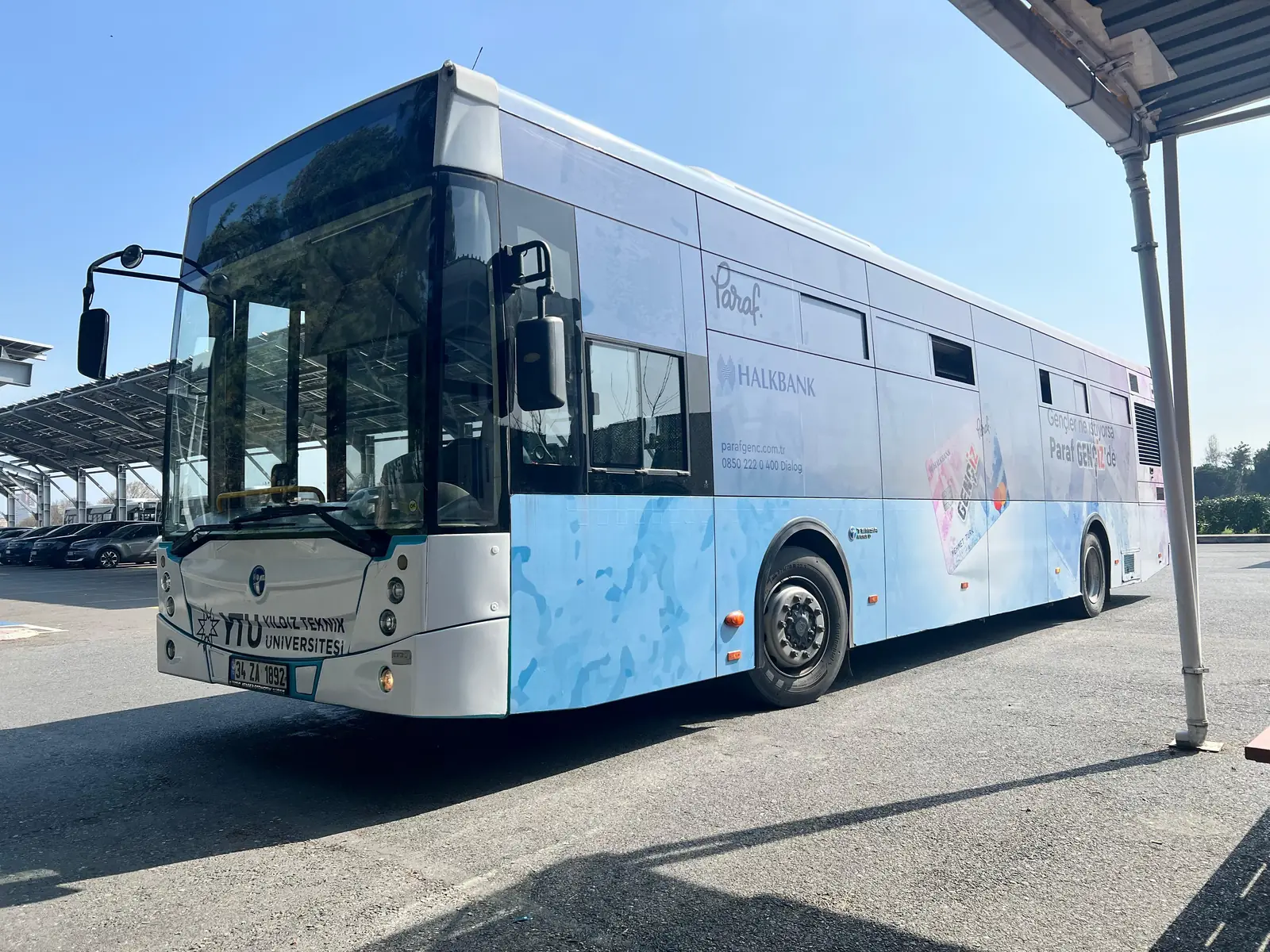 City bus with a full vehicle wrap